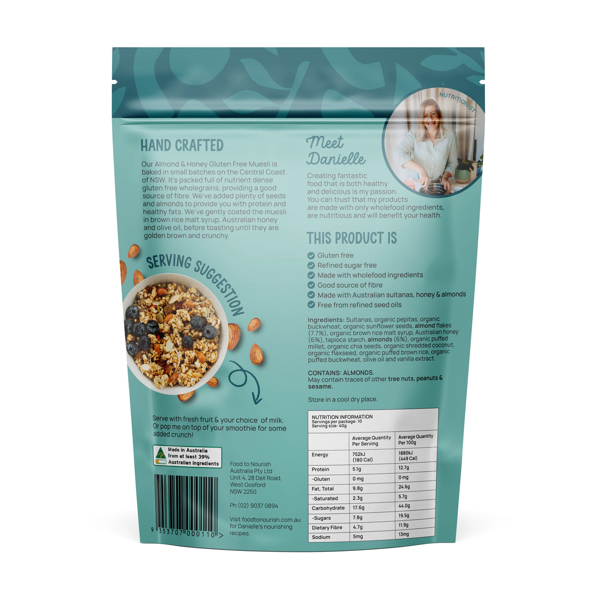 Food To Nourish GF Muesli - Almond & Honey 400g