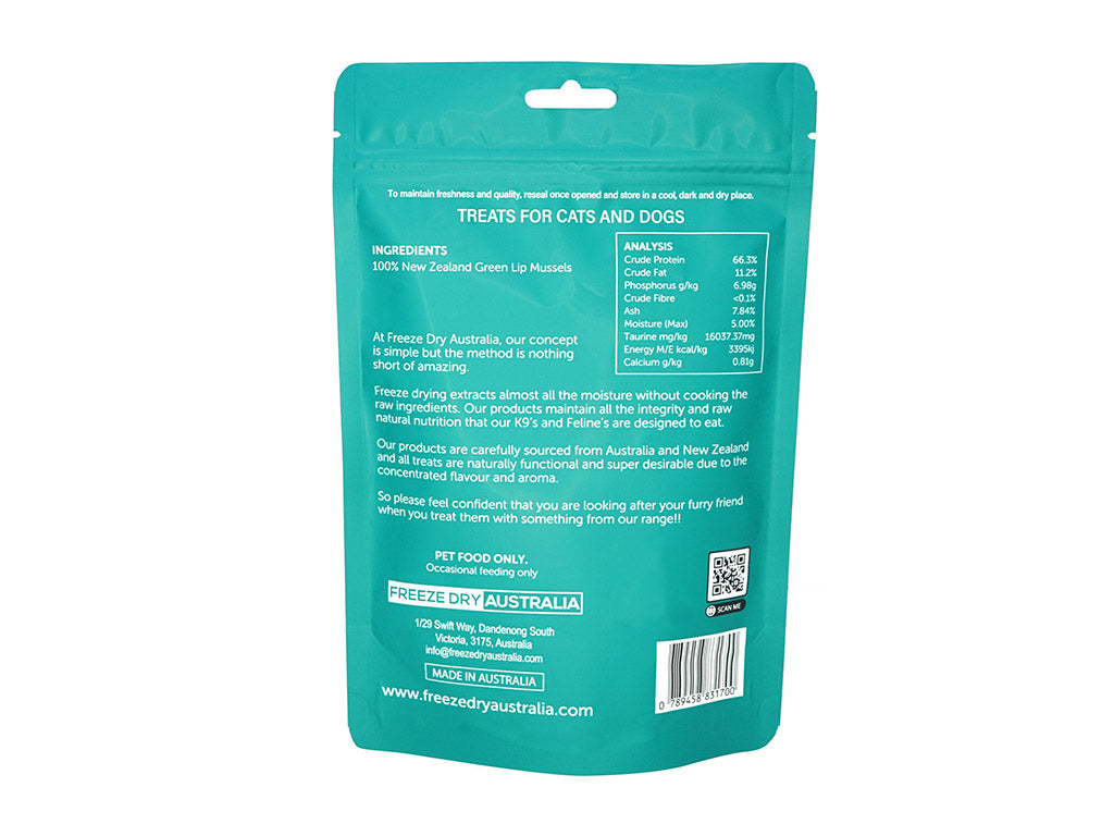 Freeze Dry Australia NZ Whole Green Lip Mussels 70g