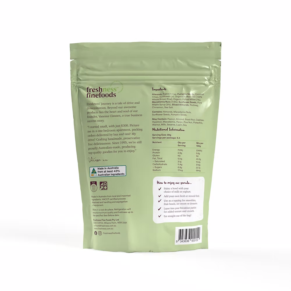 Freshness Fine Foods Gluten Free Maple and Macadamia Crunch Granola 280g