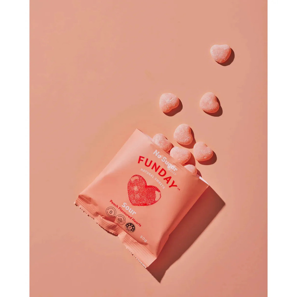 Funday Sour Peach Hearts 50g