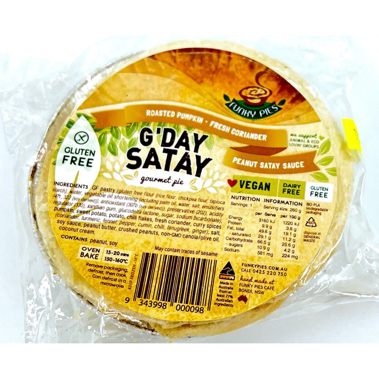 Funky Pies GF G'day Satay Pies