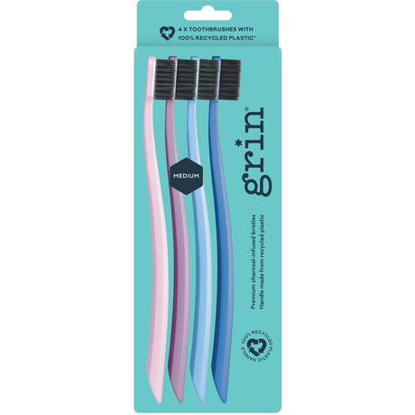 Grin Grin Toothbrush Medium Purple 4pk