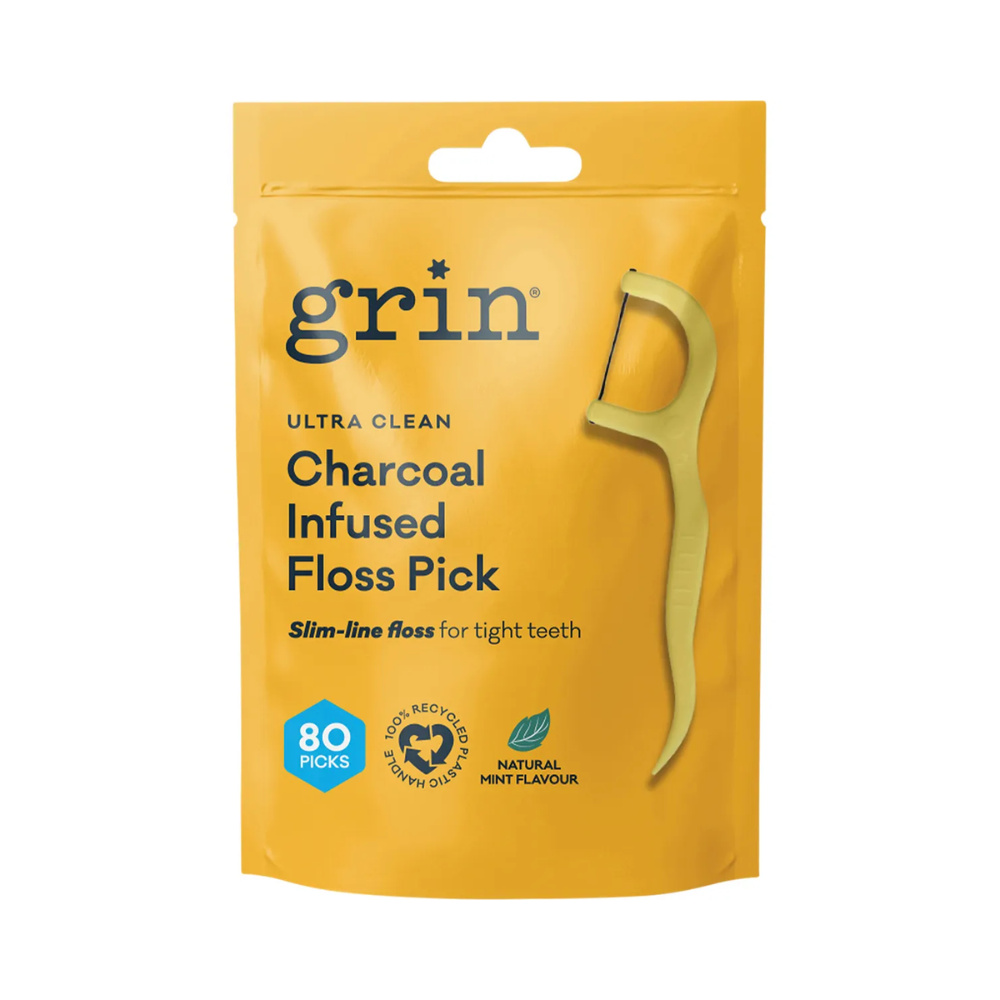 Grin Ultra Clean Charcoal Infused Floss Picks 80 pack canister