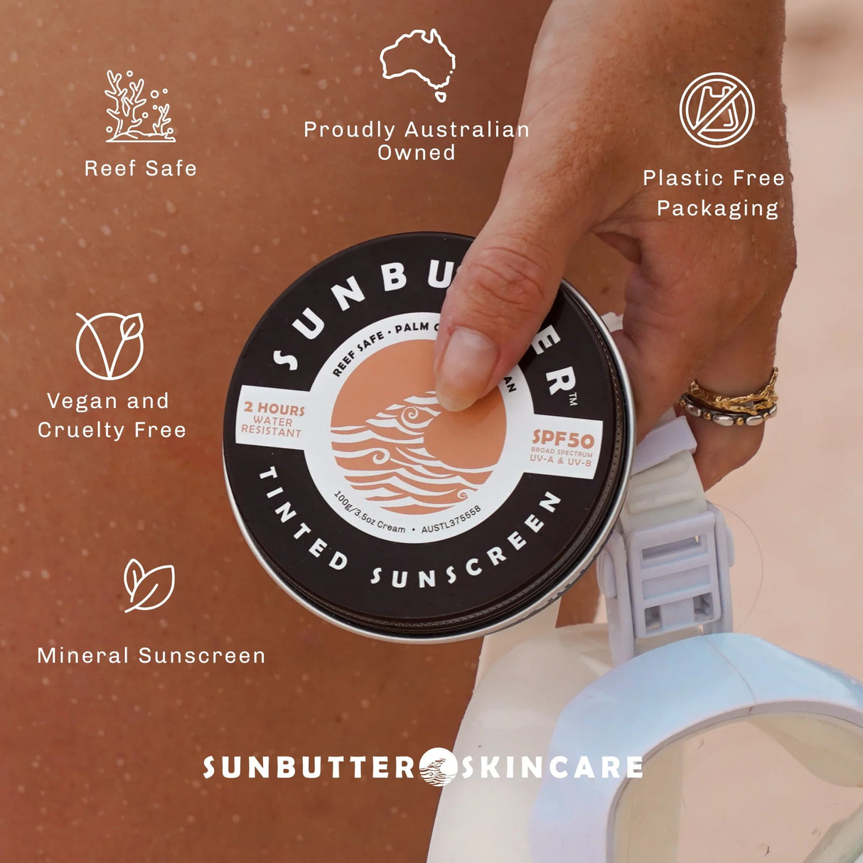 SunButter Skincare Tinted SPF50 Reef Safe Face Sunscreen 100g