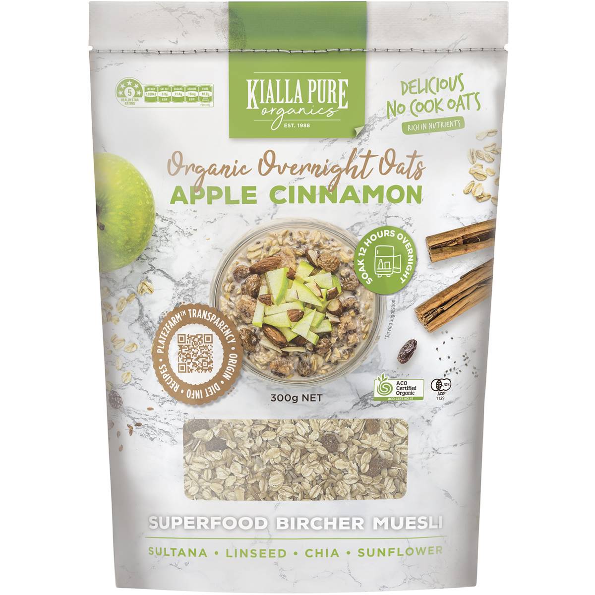 Kialla Organic Overnight Oat App Cinna 300g