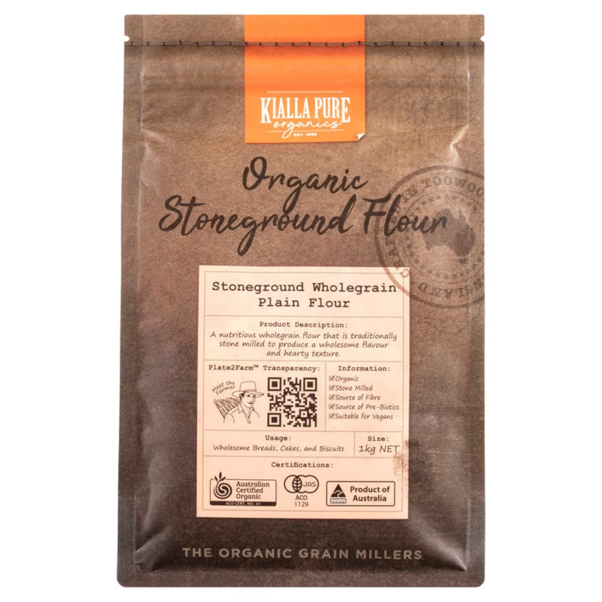 Kialla Organic W/Grain Plain Flour 1Kg