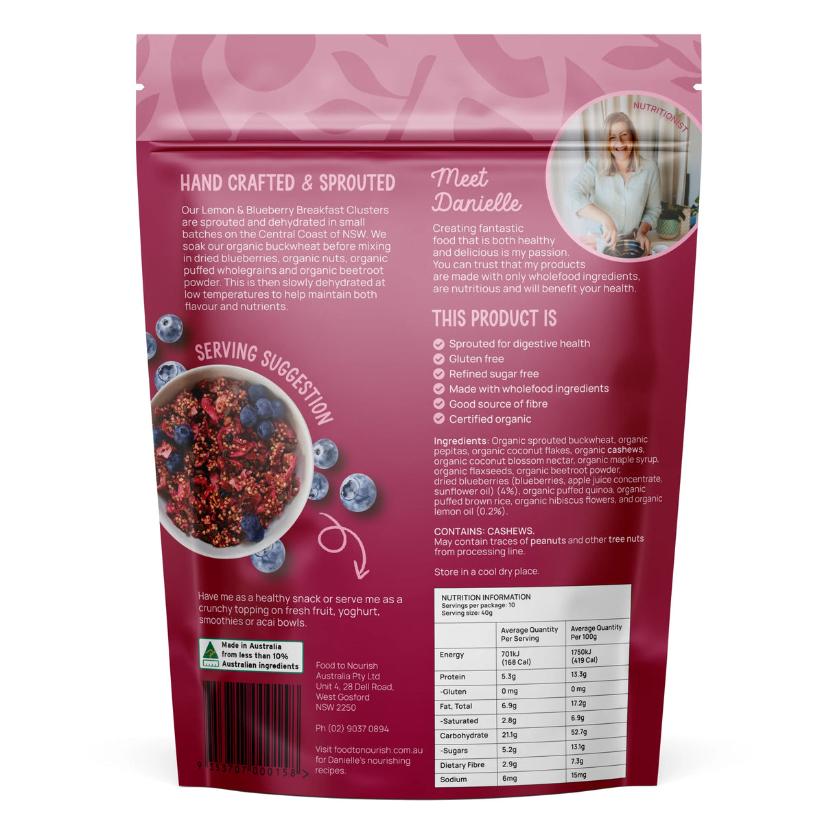 Food To Nourish Sprouted Clusters - Lemon & Blueberry 400g