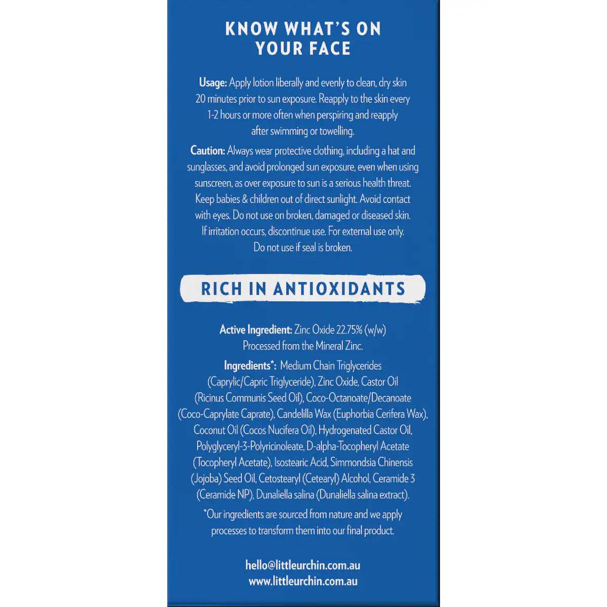 Little Urchin SPF50 Face Natural Clear Zinc Sunscreen 50g