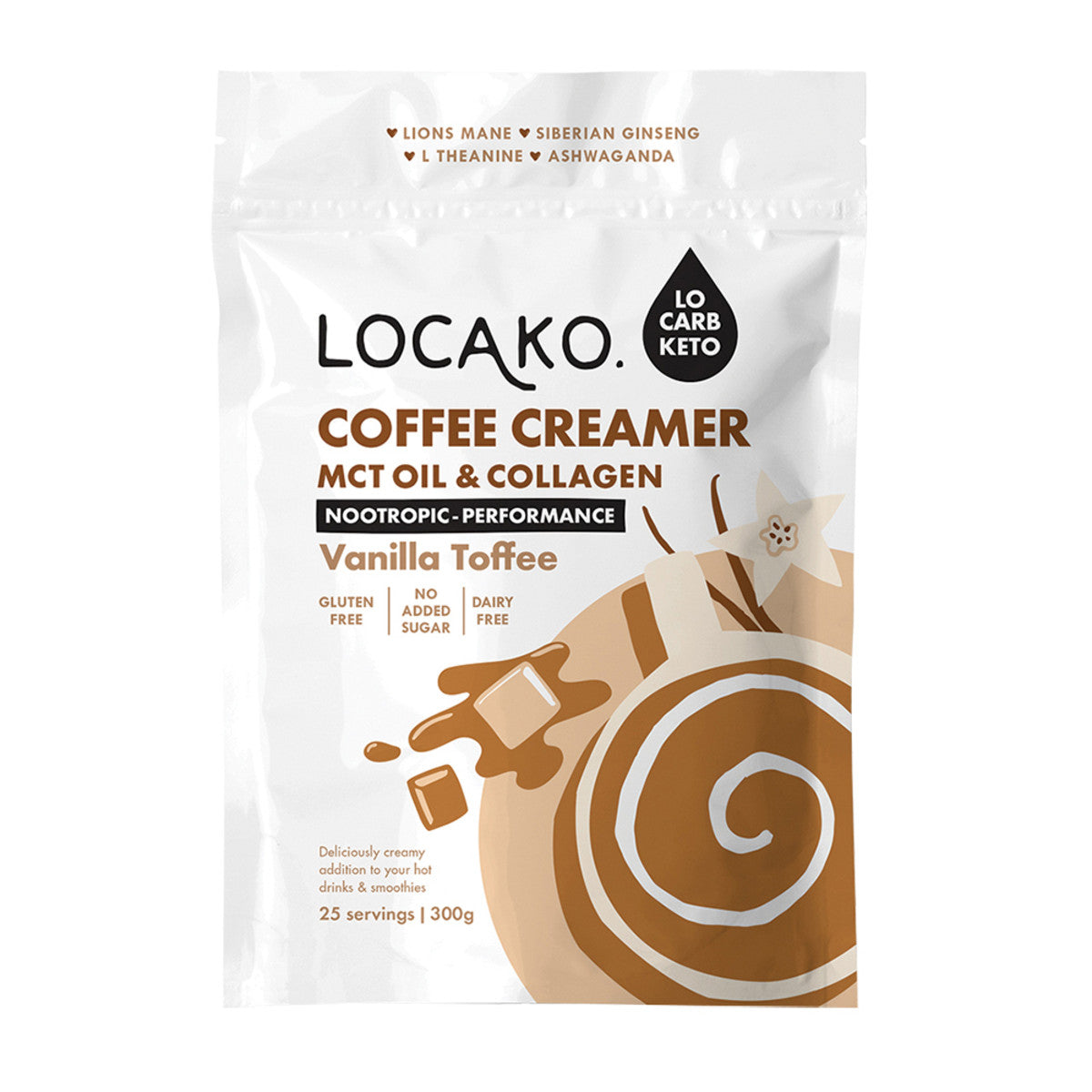Locako Coffee Creamer Nootropic Performance Vanilla Toffee 300g