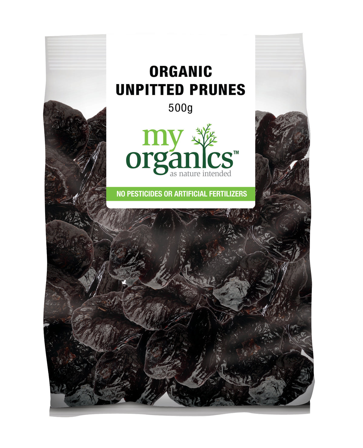 My Organics Unpitted Prunes 500g pack