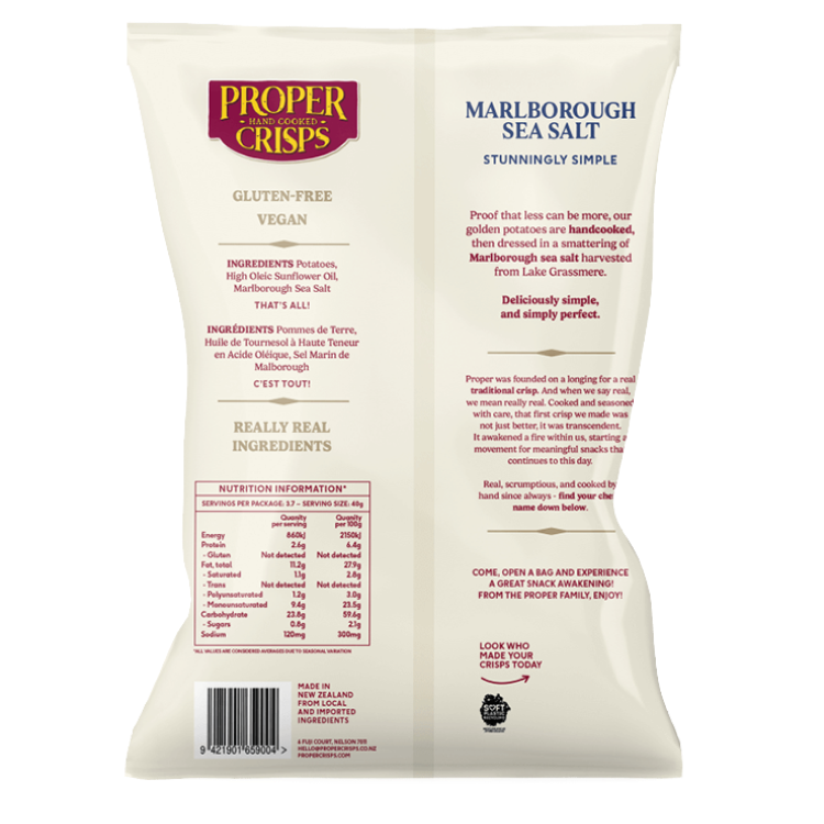 Proper Crisps Marlborough Sea Salt 150g