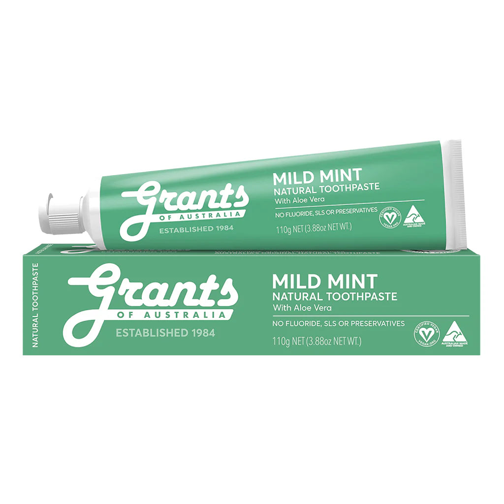Grants of Australia Mild Mint Natural Toothpaste Fluoride Free 110g