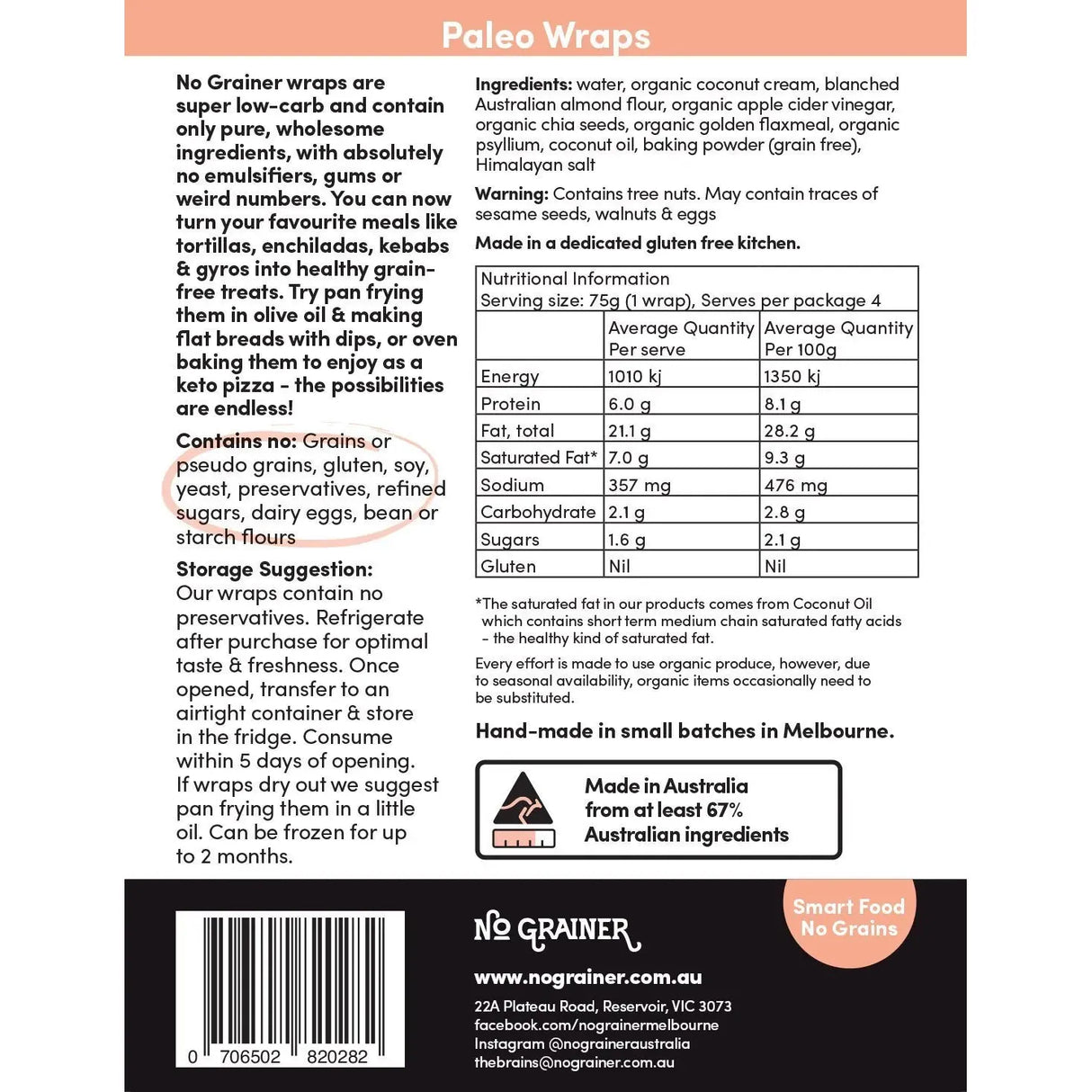 No Grainer Paleo Almond Wraps 400g