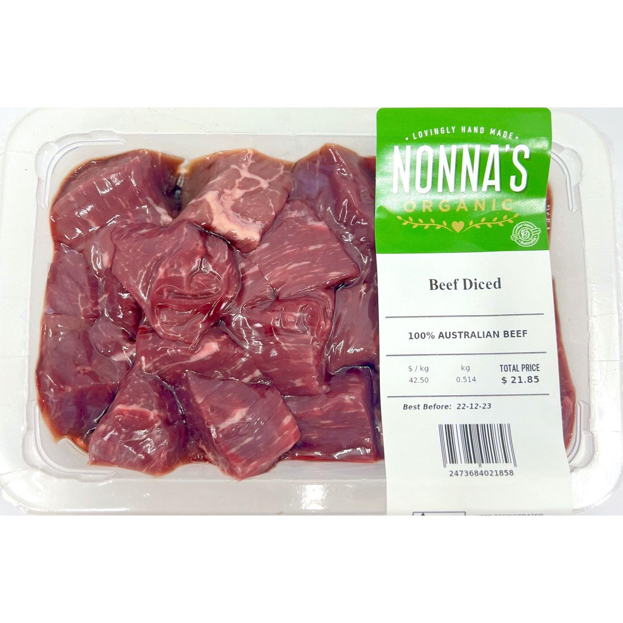Nonna's Organic Meat Beef Diced Rump Per Kg