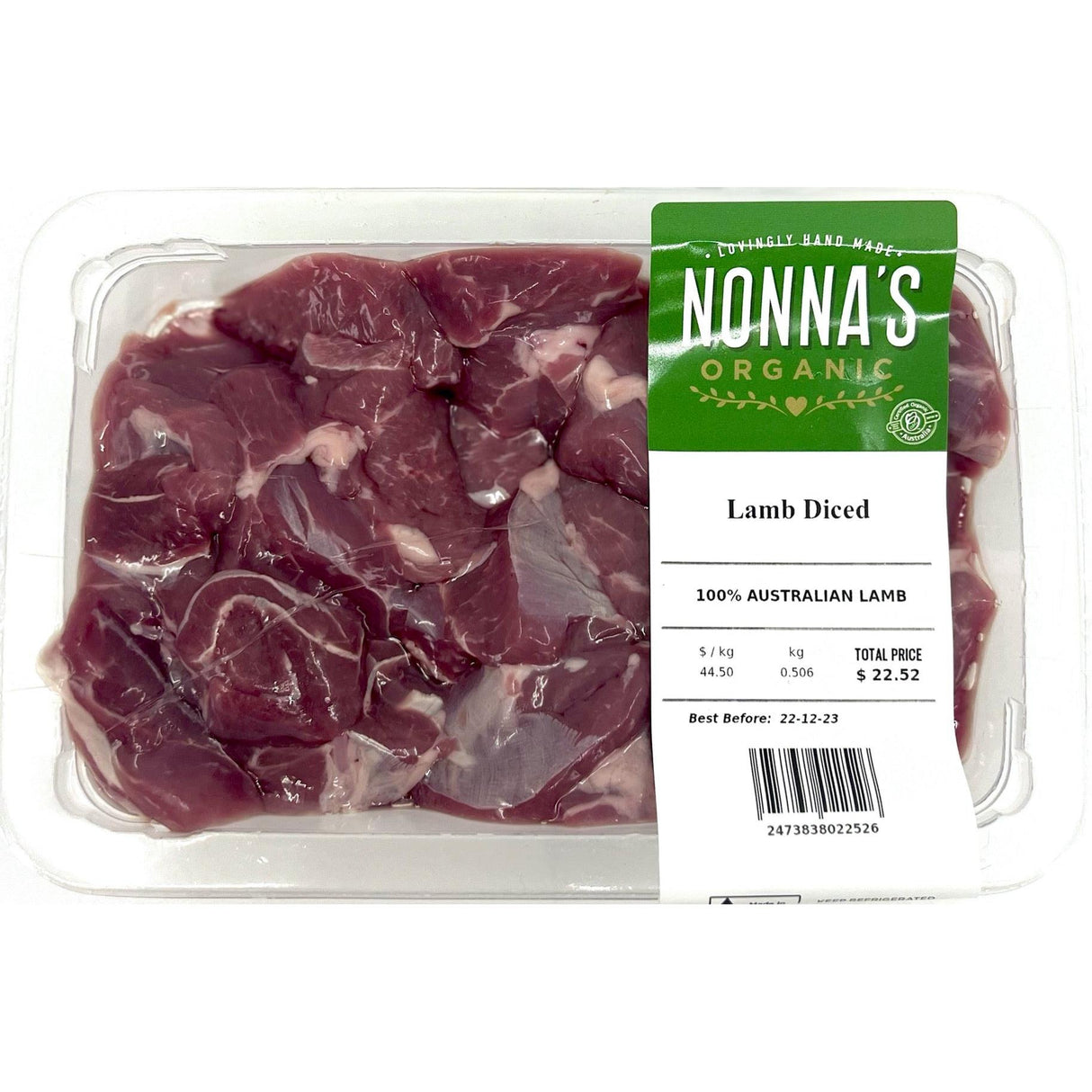 Nonna's Organic Meat Grass Fed Diced Lamb Per Kg