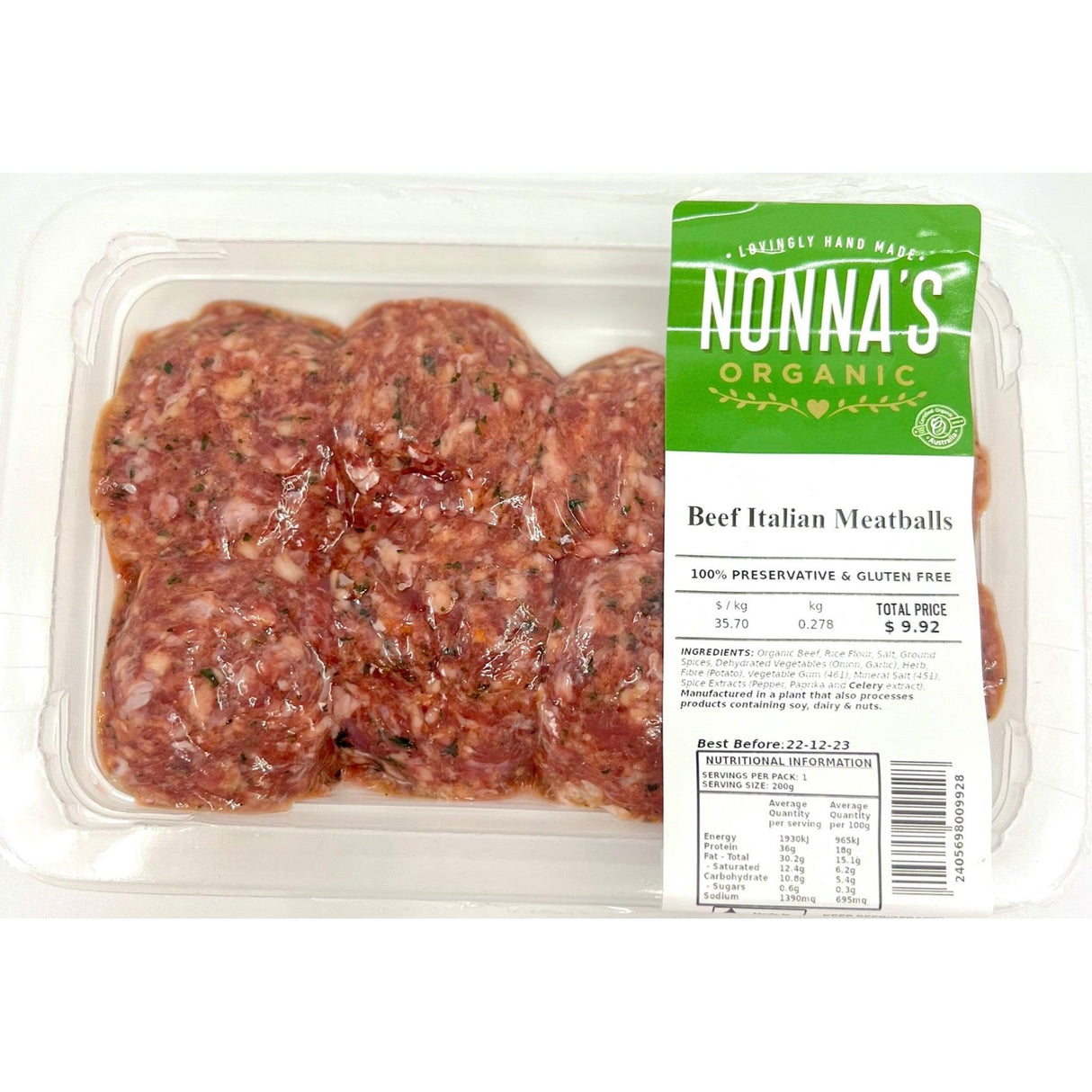 Nonna's Organic Meat Grass Fed Italian Meatballs Per Kg