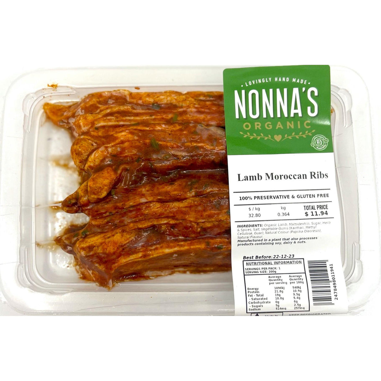 Nonna's Organic Meat Grass Fed Moroccan Lamb Libs Per Kg