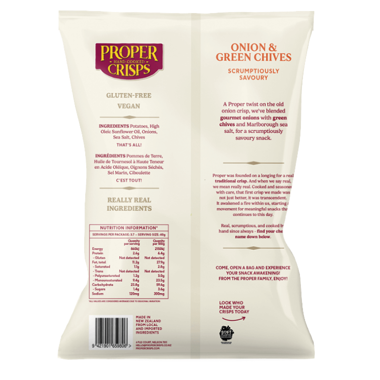 Proper Crisps Chips Onion & Green Chives 150g