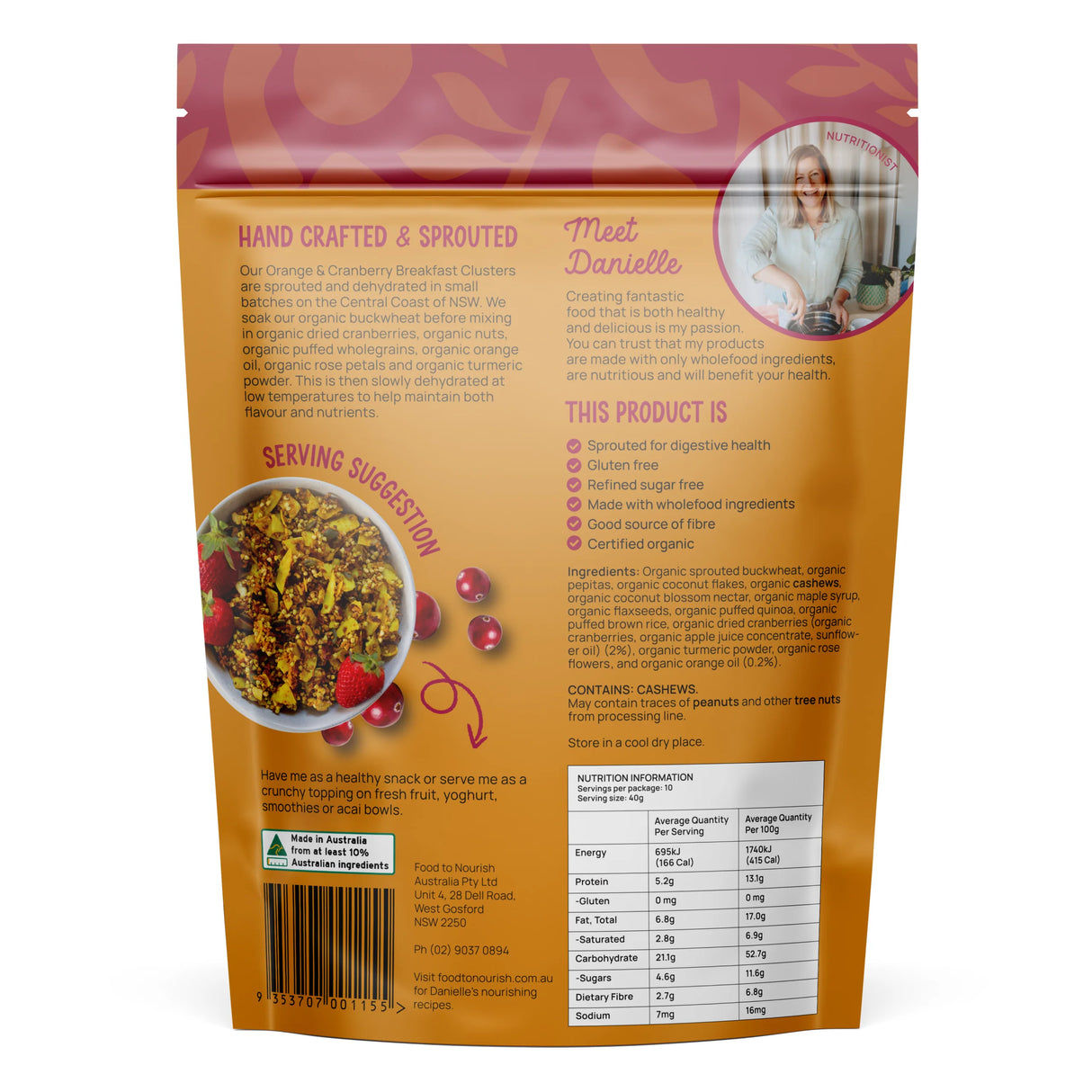 Food To Nourish Sprouted Clusters - Orange & Cranberry 400g