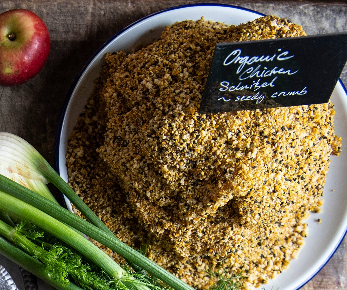 Feather and Bone organic seeded chicken schnitzel