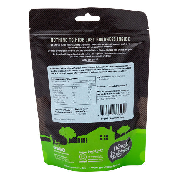Honest to Goodness Organic Roasted Hazelnuts 200g