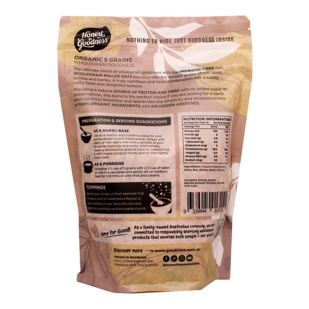 Honest to Goodness Organic 5 Grains - Wholegrain Goodness 500g
