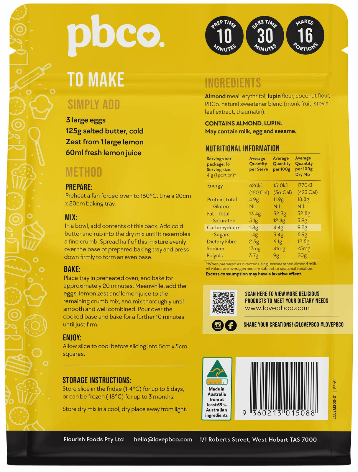 PBCO Low Carb Lemon Slice Mix 300g