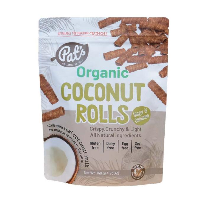 Pat's Organic Coconut Rolls Ginger & Cinnamon 140g