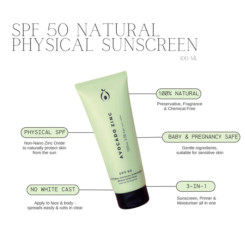 Avocado Zinc SPF 50 Natural Physical Sunscreen 100ml