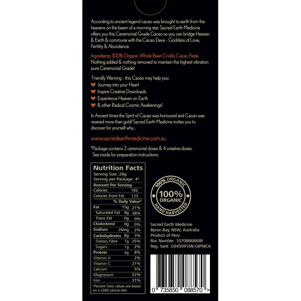Sacred Earth Medicine Ceremonial Cacao 100g