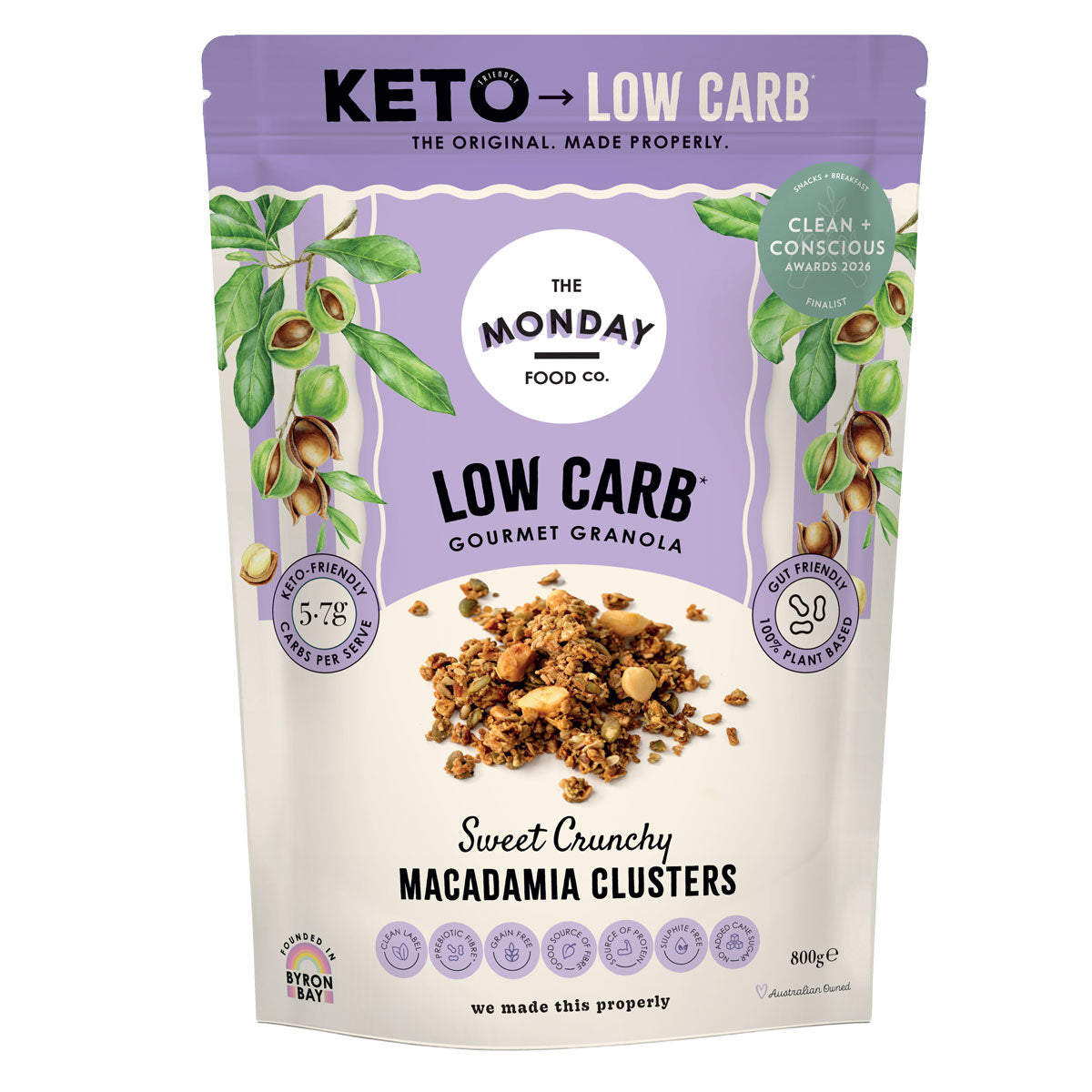 The Monday Food Co Low Carb Sweet Crunchy Macadamia Clusters Granola 800g