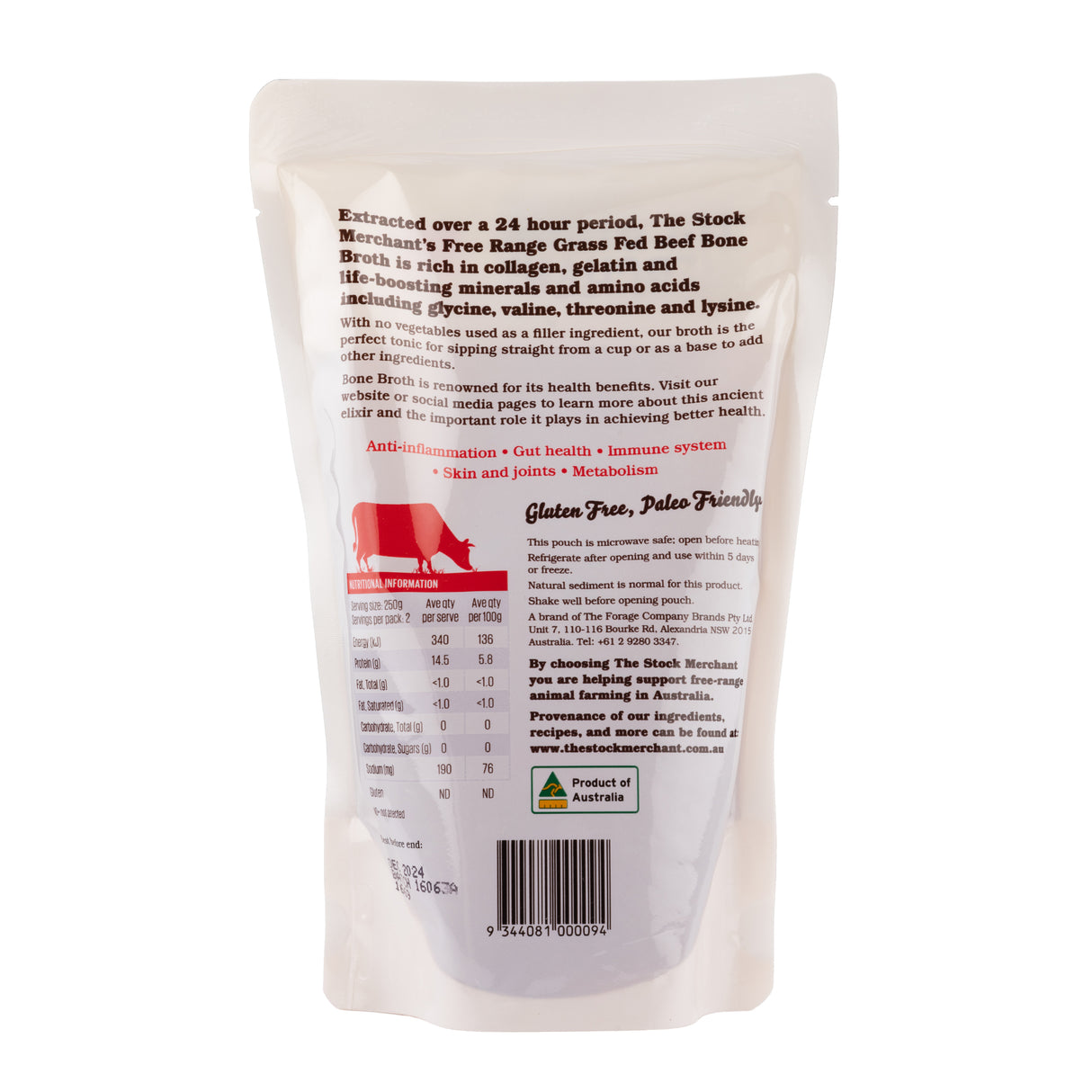 The Stock Merchant Grass-Fed Free Range Beef Bone Broth 500g