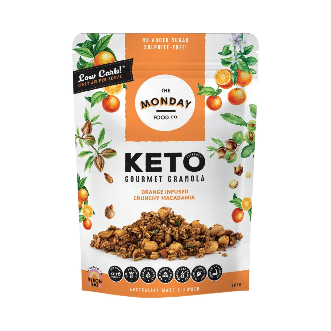 The Monday Food Co Keto Gourmet Granola Orange Infused Crunchy Macadamia 800g