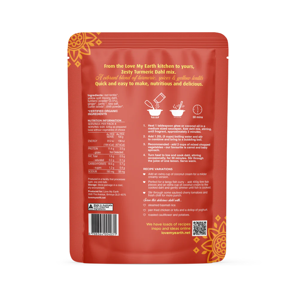 Love My Earth Organic Dahl Mix Zesty Turmeric 200G