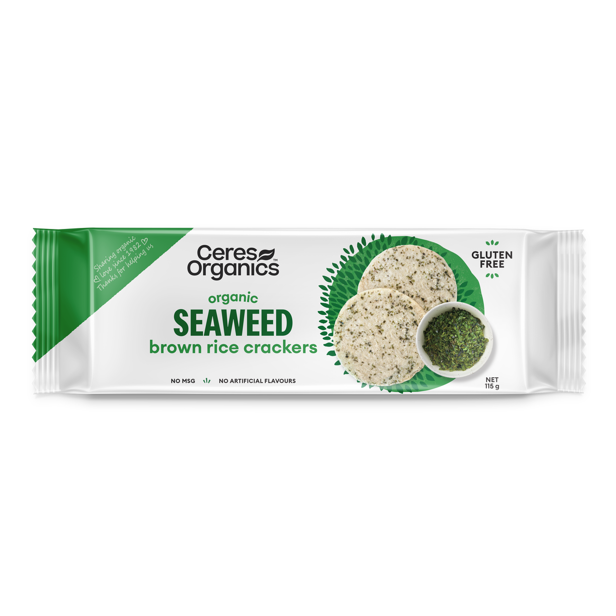 Ceres Organics Brown Rice Crackers Seaweed 115g