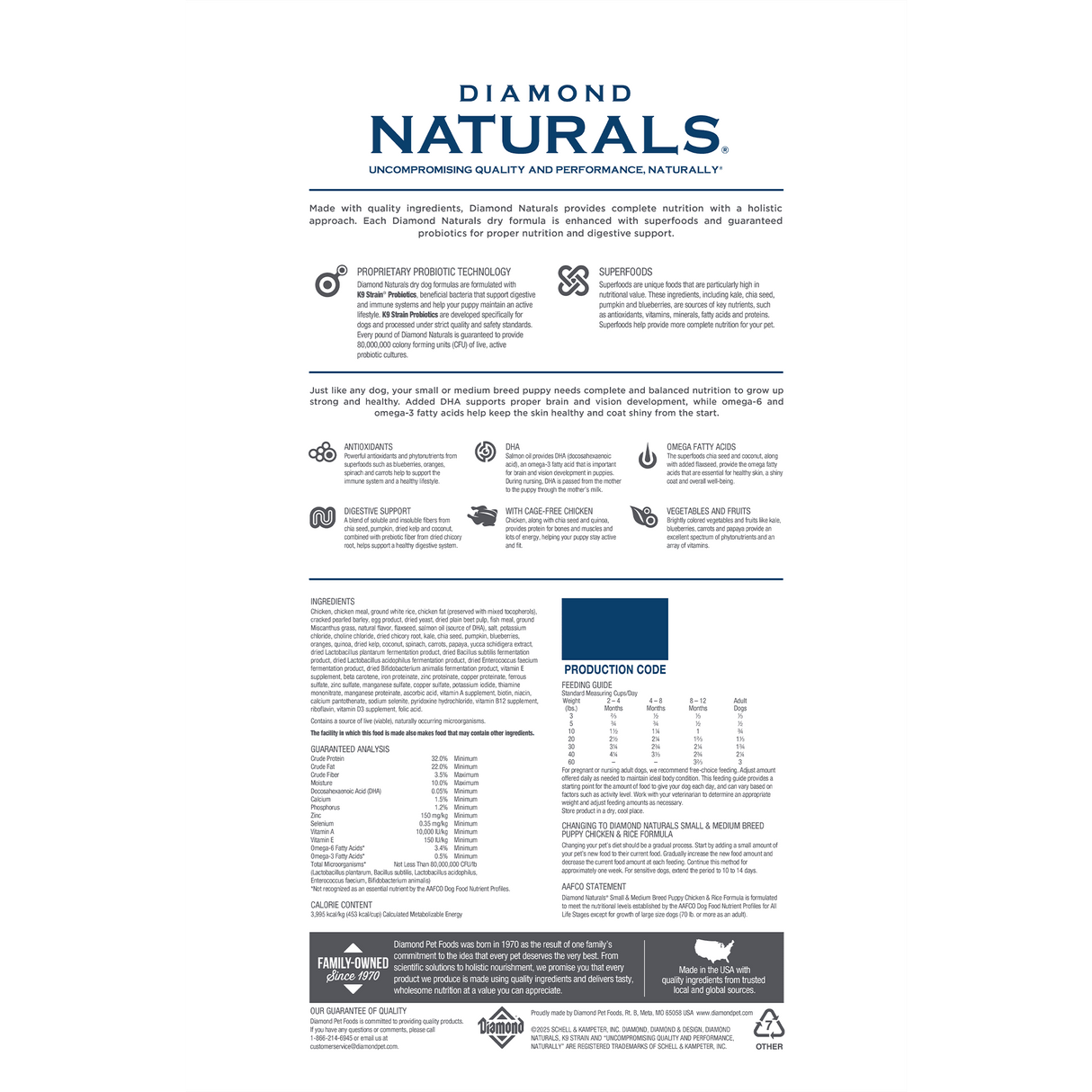 Diamond Naturals Chicken & Rice Small & Medium Breed Puppy Dry Dog Food2kg