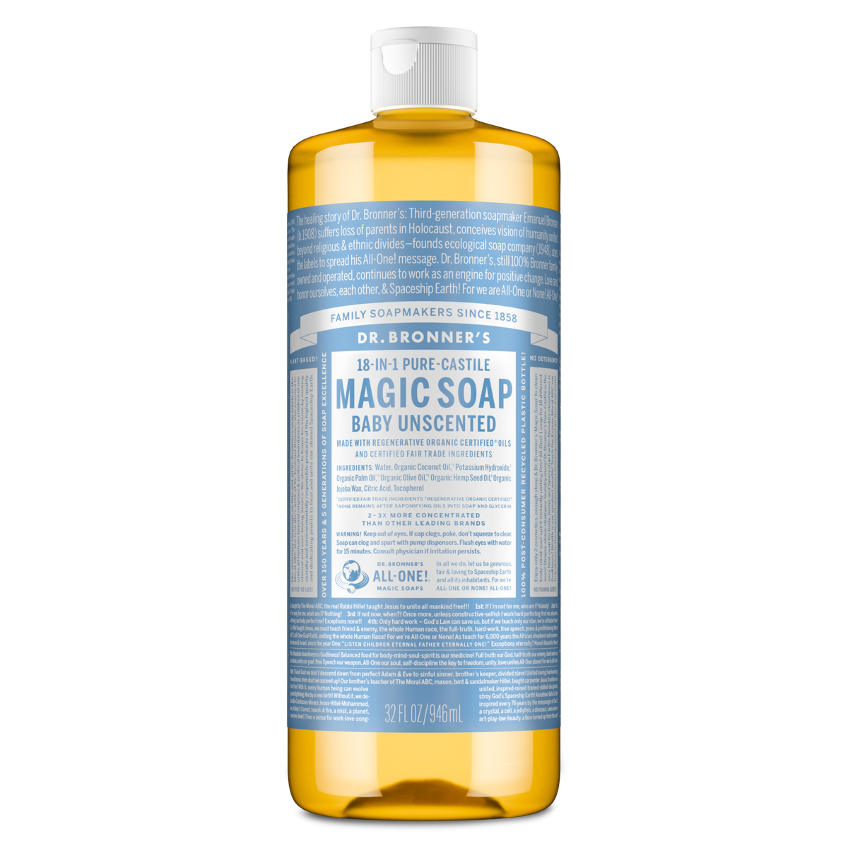 Dr Bronner's Baby Unscented Pure-Castile Liquid Soap 946ml