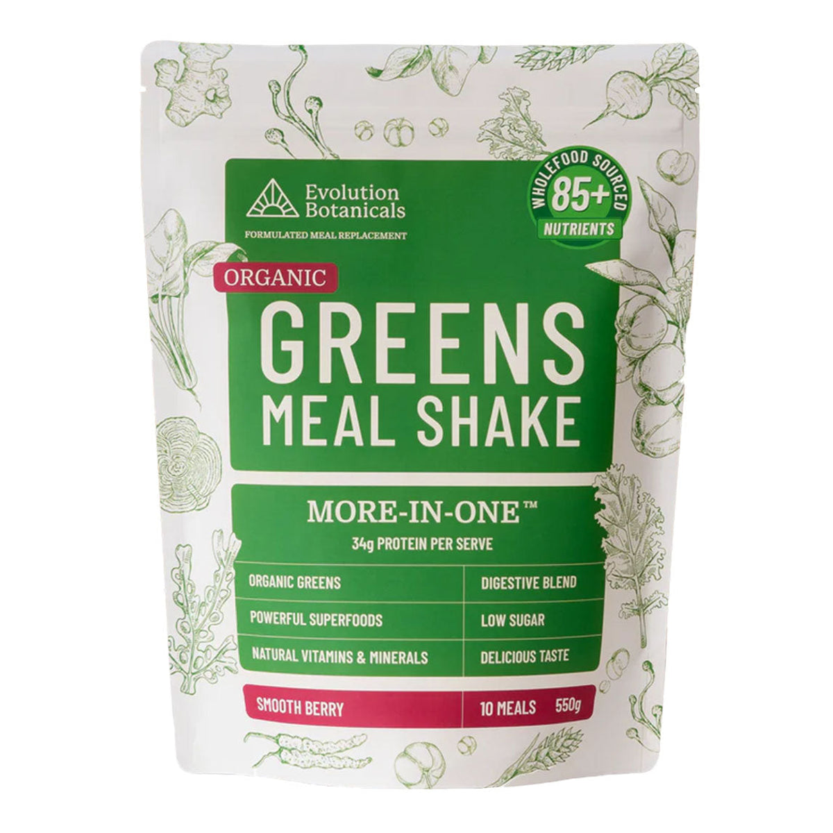 Evolution Botanicals Organic Greens Meal Shake Smooth Berry 550g