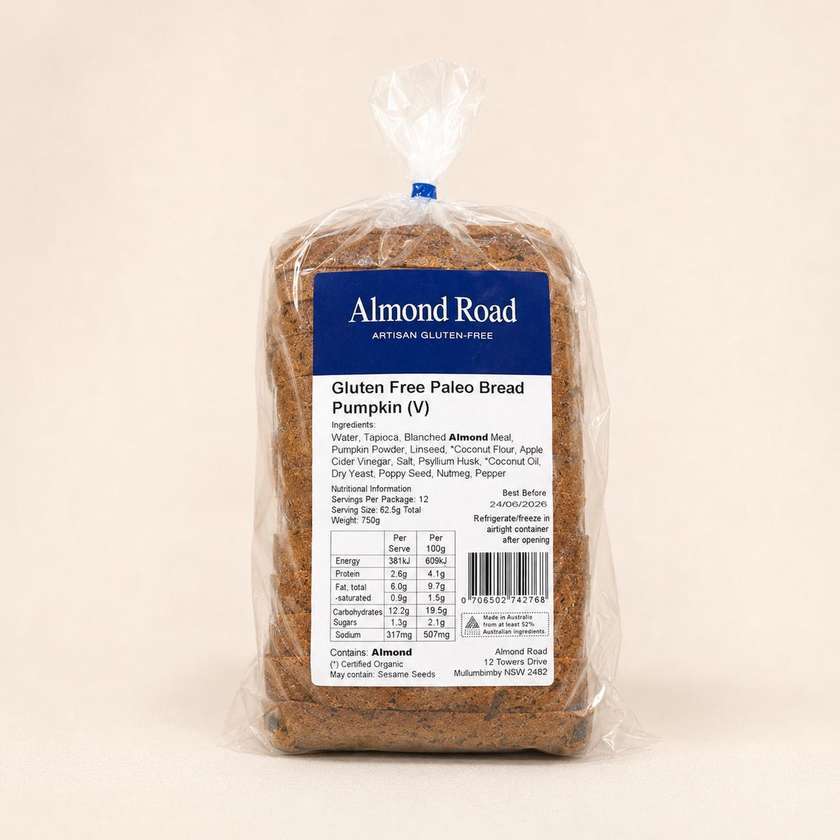 Almond Road Gluten Free Vegan Pumpkin Bread 750g