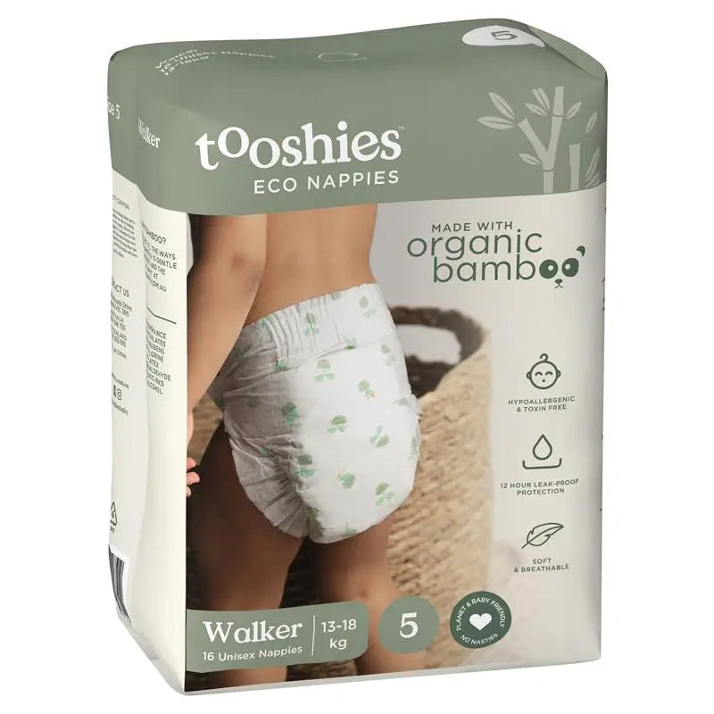 Tooshies Eco Nappies with Organic Bamboo Size 5 Walker 13-18kg 16 Pack