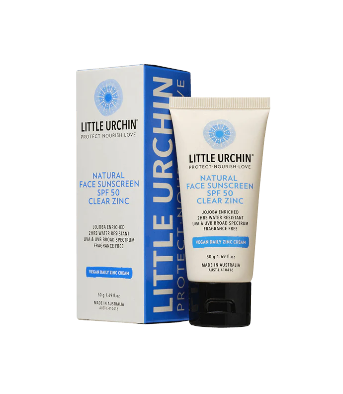 Little Urchin Natural Face Sunscreen SPF 50+ Clear Zinc 50g