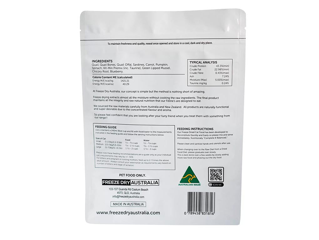 Freeze Dry Australia 100% Raw Quail Cat Food 25g