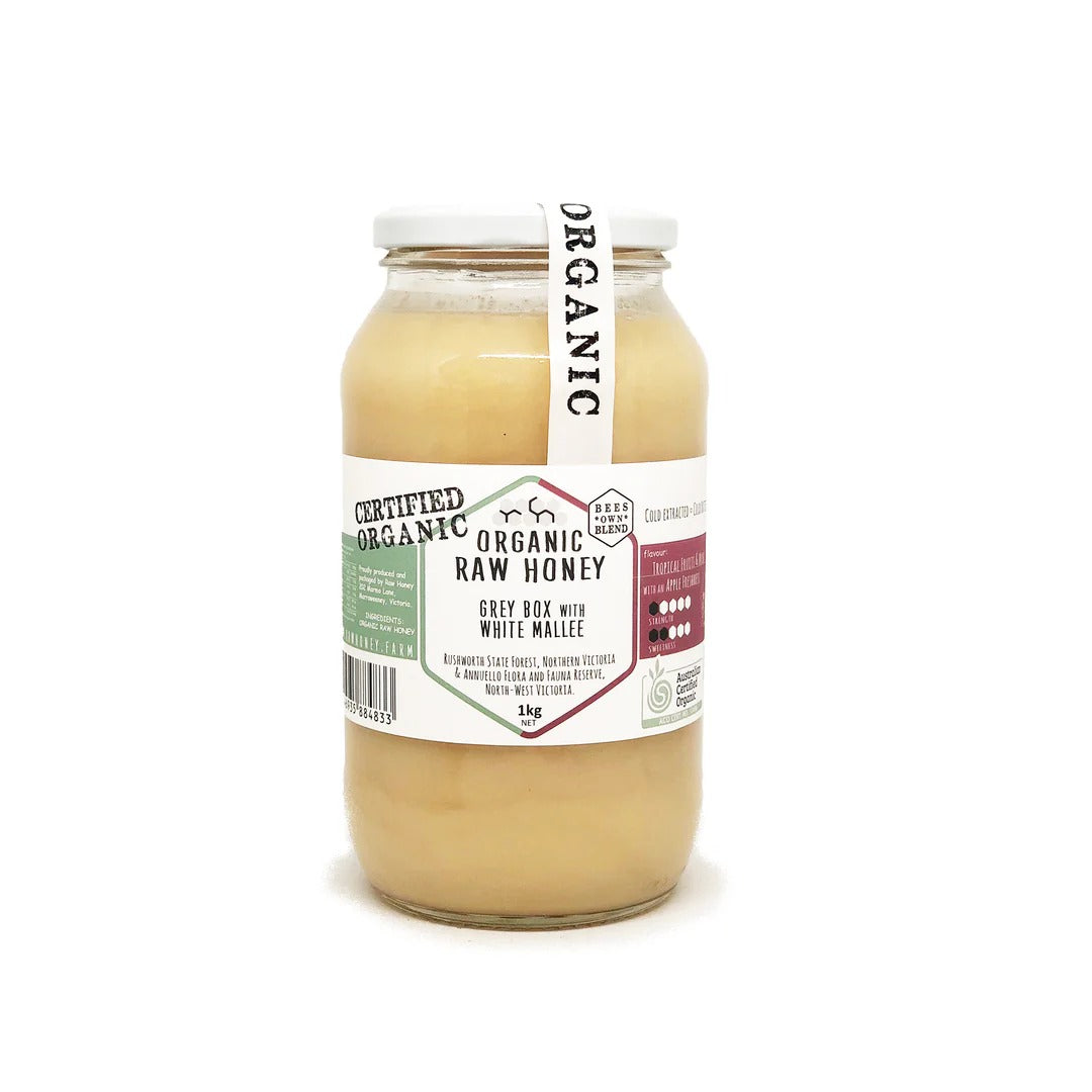 Raw Honey Organic Grey Box with White Mallee 1kg jar