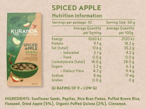 Kuranda Wholefoods Spiced Apple Gluten Free Muesli 500g