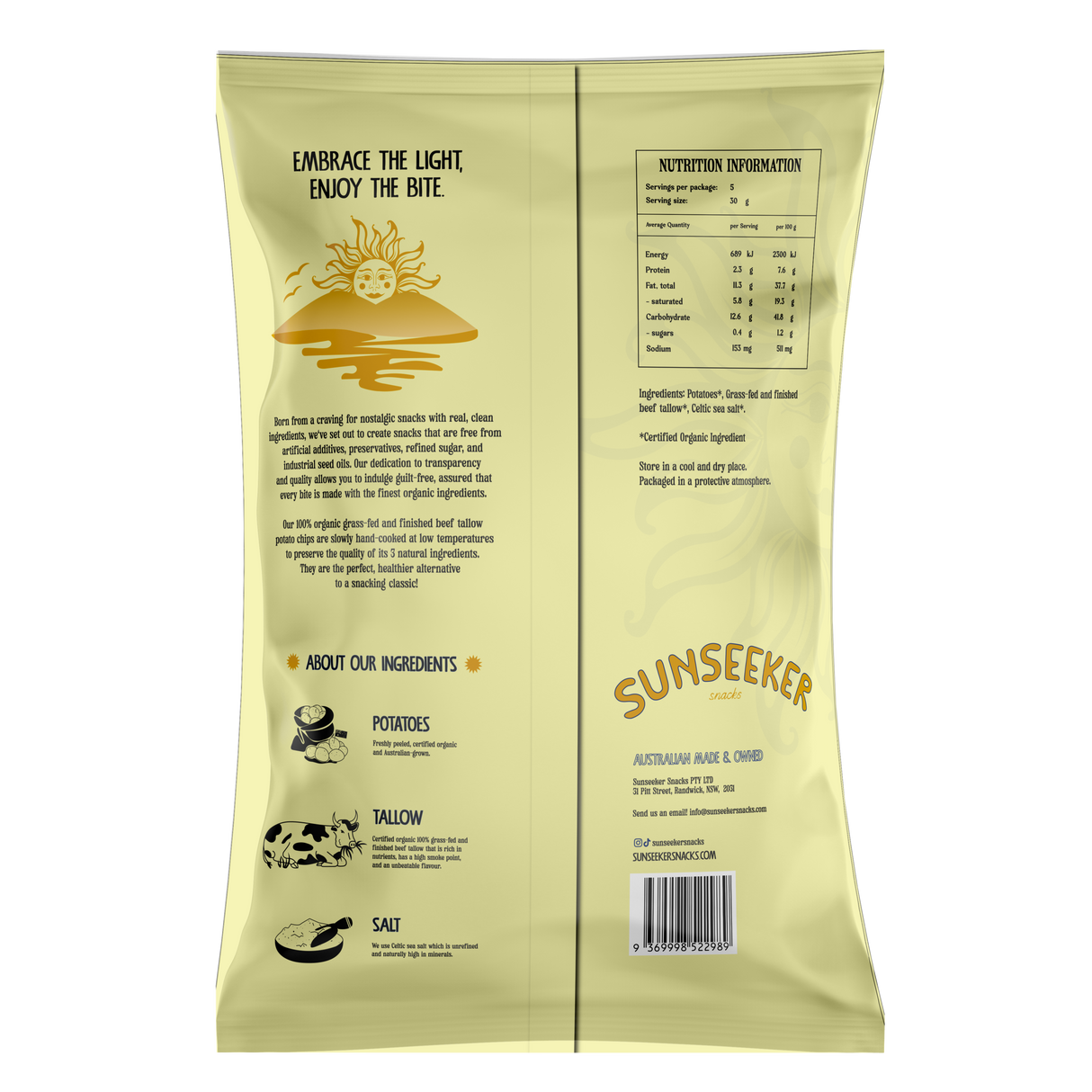 Organic 100% Grass-Fed Beef Tallow Potato Chips 140g