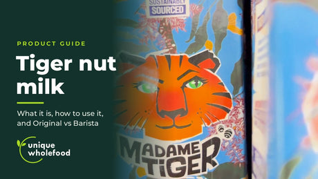 Tiger nut milk product guide banner showing a Madame Tiger carton