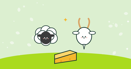 Illustration of a sheep, a goat and a wedge of cheese