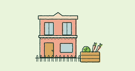Illustration of an inner-west terrace house with a crate of fresh vegetables by the fence