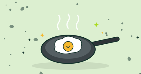 Illustration of a fried egg in an iron frying pan