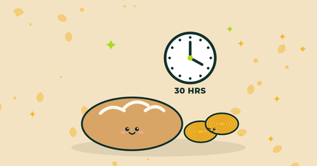 Illustration of a sourdough loaf and pasta nests beside a clock